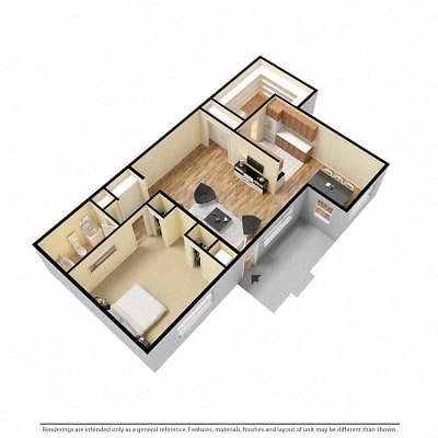 Floor plan for 1 bed, 1 bath, 840 sqft